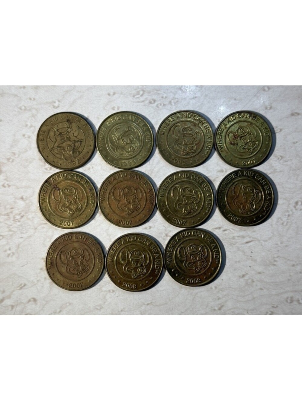 11 Vintage Chuck E Cheese Arcade Game Tokens 1992-2008 Where A Kid Can Be A Kid